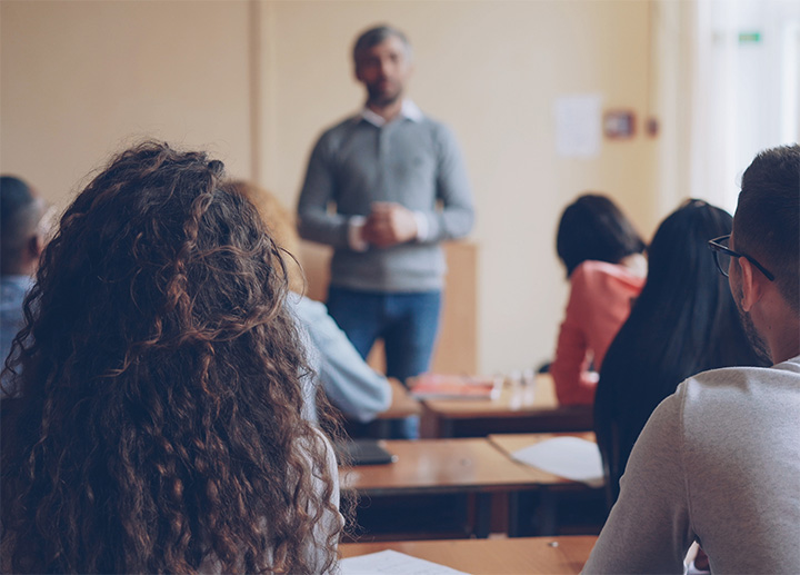 Students attending class.