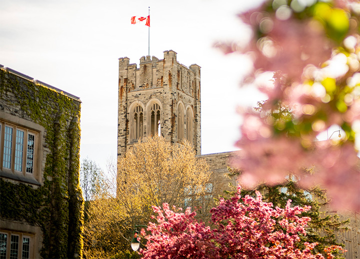 The Canadian flag atop the University College building.